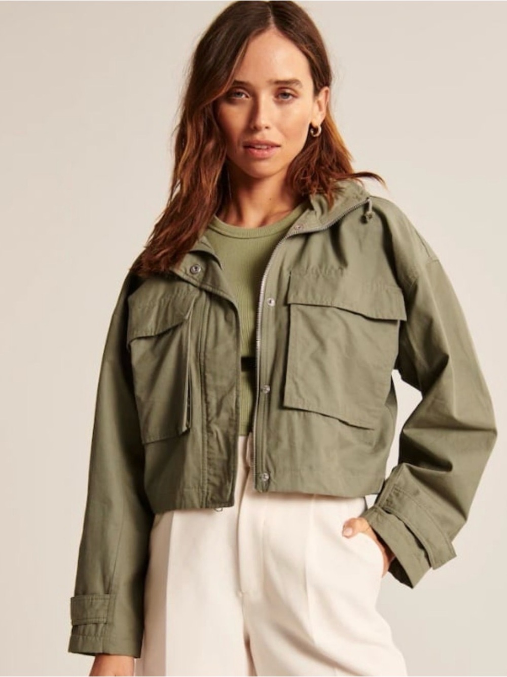 Abercrombie and Fitch Cropped Hooded Utility Jacket